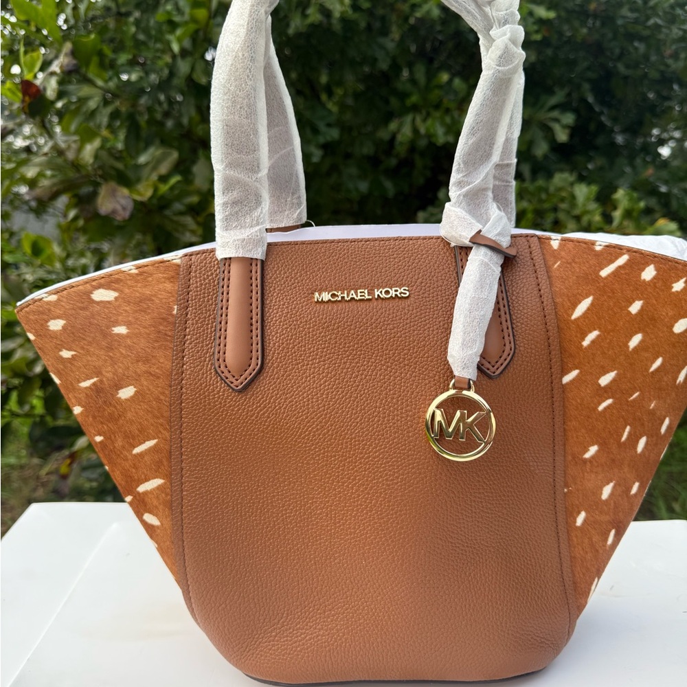 Michael Kors Bucket Bag Portia Haircalf Brown Multi Bucket Bag Crossbody SALE